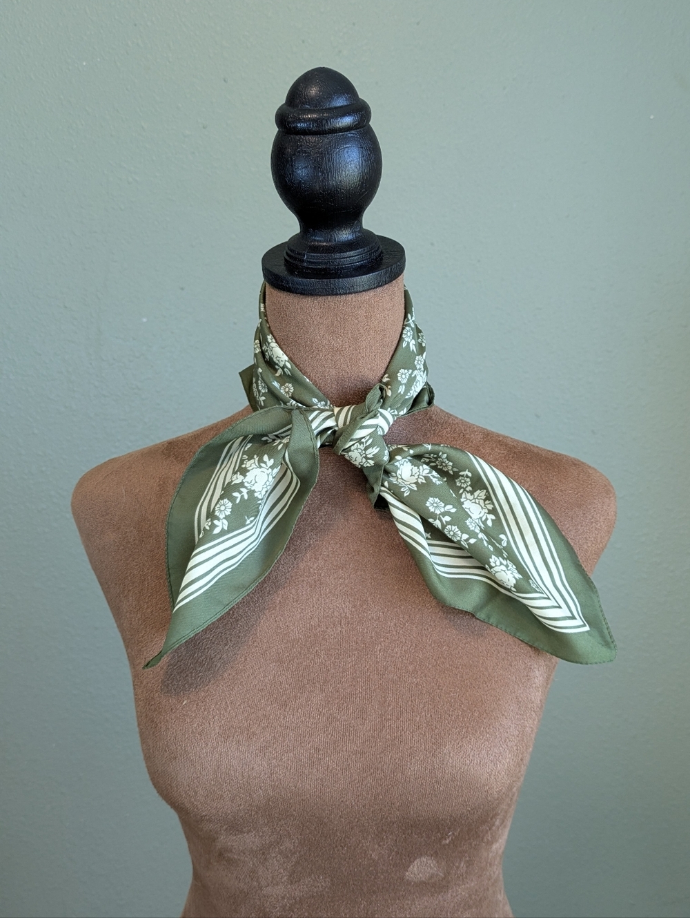 Glentex Olive Green Floral Silk Neck Scarf